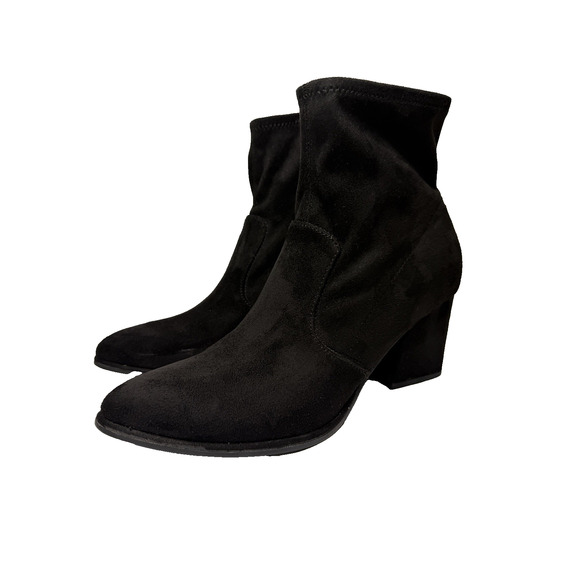 Marc Fisher Leave2 Ankle Boots Womens Sz 8 M Black Block Heel Point Toe Side Zip - Picture 1 of 12